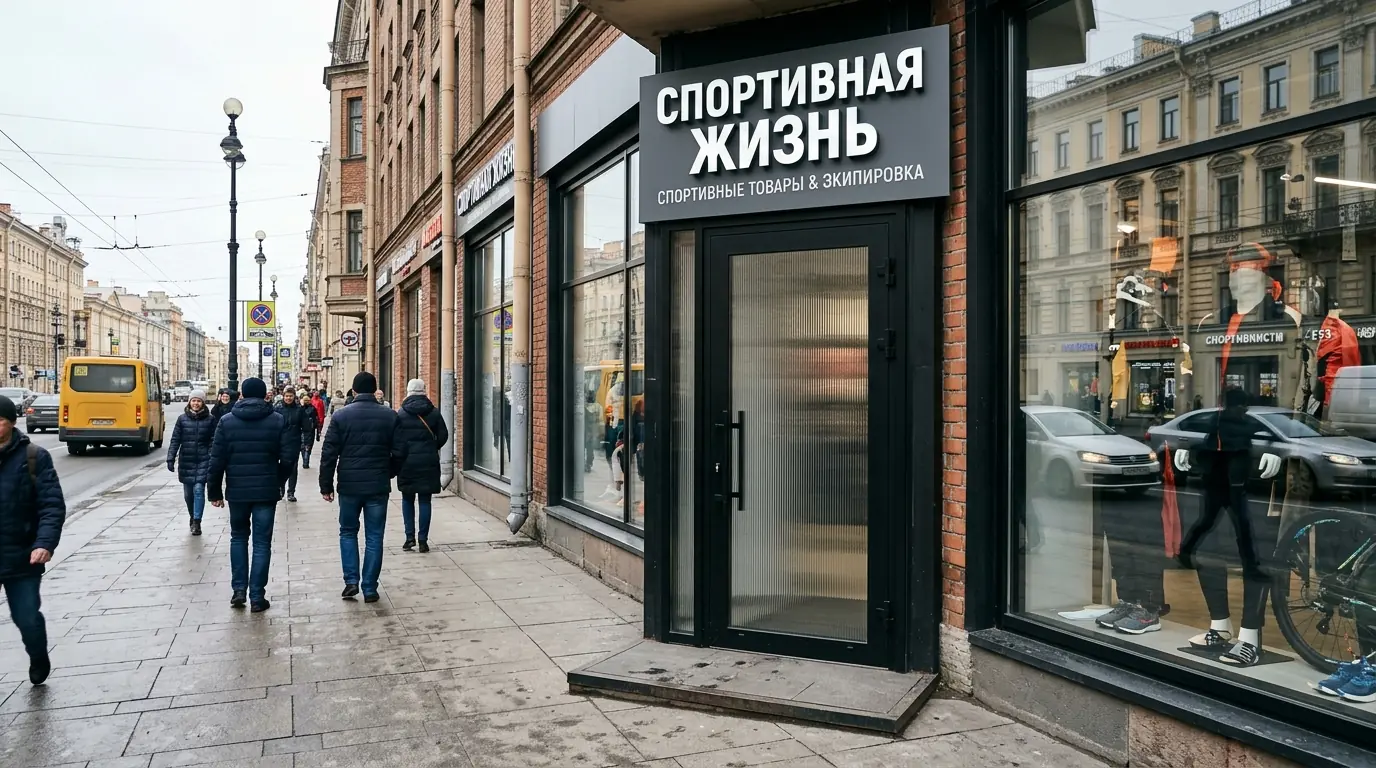 Входная группа кафе на первом этаже жилого комплекса, холодный контур